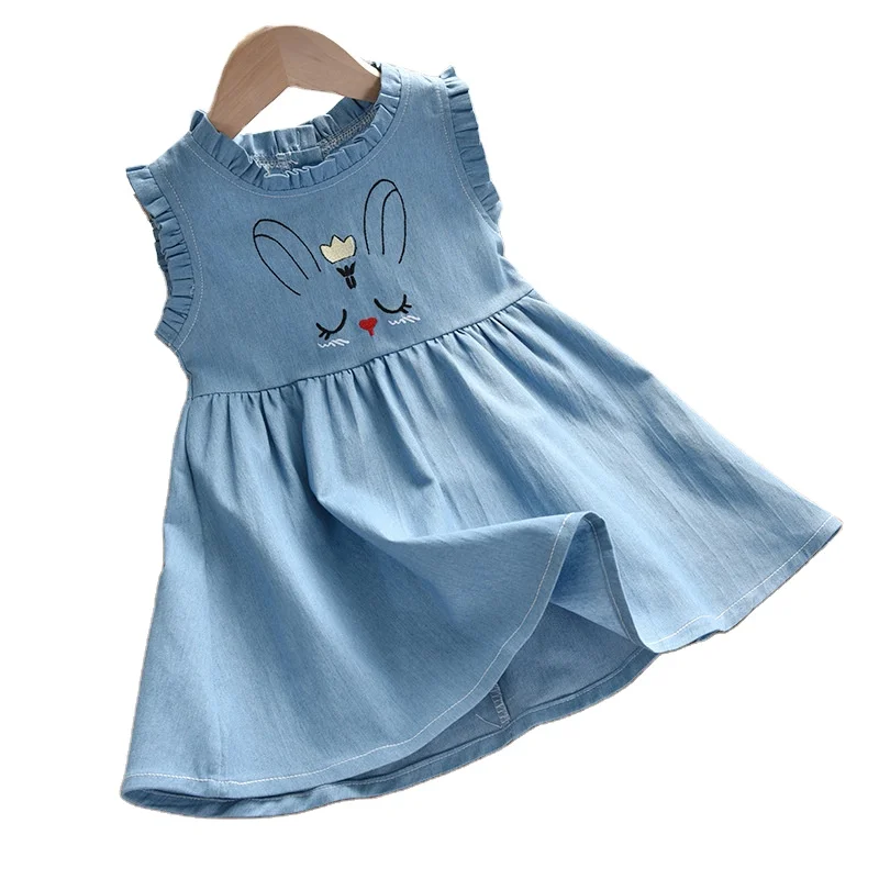 

2020 summer new korean version cute princess fashion small medium-sized girls children embroidered denim kids dress