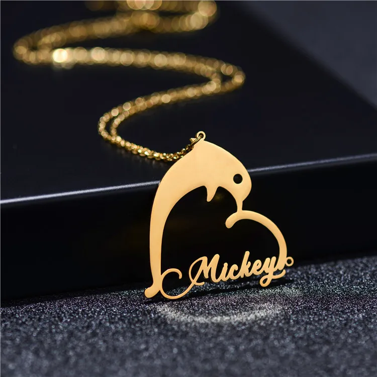 

Kid Name Animal Necklace Custom Cursive Name 18k Gold Plated Half Heart Name Necklaces