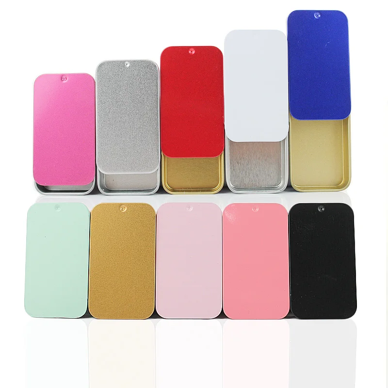 

Stock 16ml White Black Silver Pink Empty Rectangle Mini Lip Balm Container Slide Top Mint Candy Metal Tin Box Case