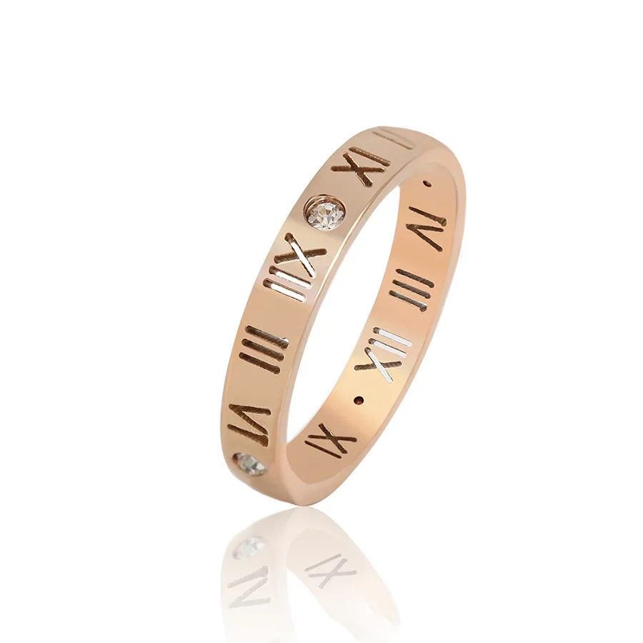 

16262 xuping jewelry Cheap simple punk style personality cool Roman numerals diamond steel rose gold couple ring