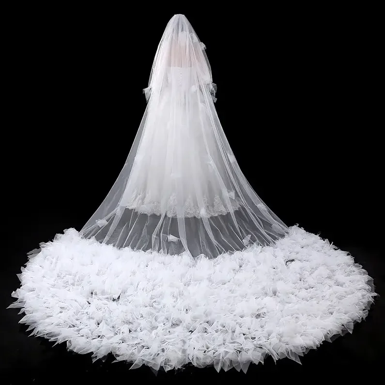 

Luxury Romantic Flower Veils Wedding Bridal Cathedral Veis elegant long wedding veil