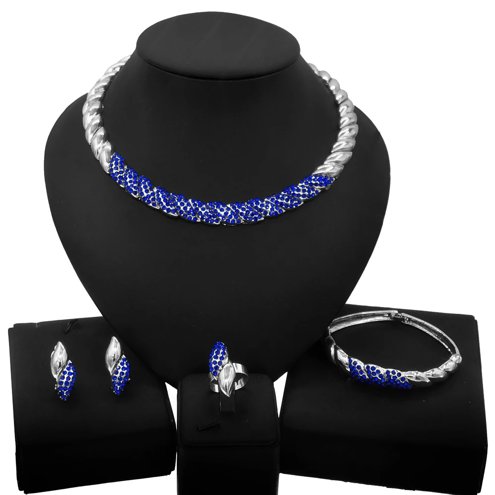 

Yulaili High-quality blue diamond jewelry sets and wholesale jewelry sets that are popular in Africa for women's prom wear gift, Gold silver red any color is avaliable