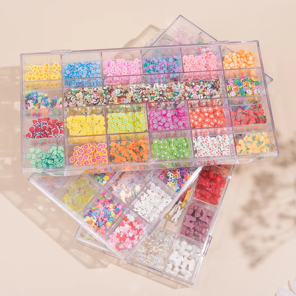 

Paso Sico 24 Slots Mixed Nail Set Super DIY Design Shell Cartoon Kawaii Resin Butterfly Bow Fruits Nail Art Decoration Set