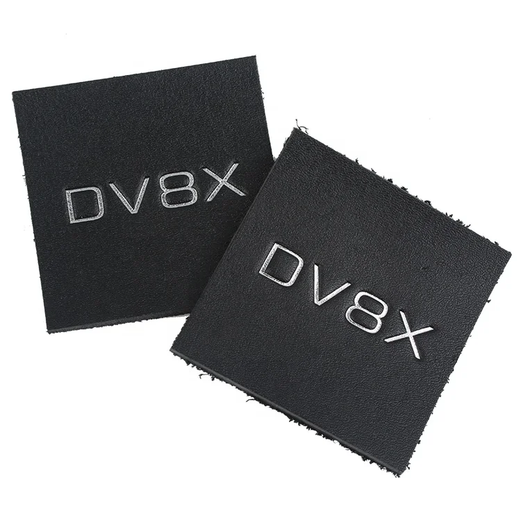 

Custom Silver Foil Brand Logo Debossed Leather Patches for Garment