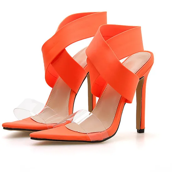 

PDEP Fashion sexy pumps 12 cm big size 42 open-toe women dress shoes high heel sandals ladies, Green,orange