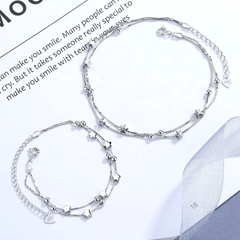 

Isunni Minimalism Little Star Design Double Layer Chain 925 Sterling Silver Anklet