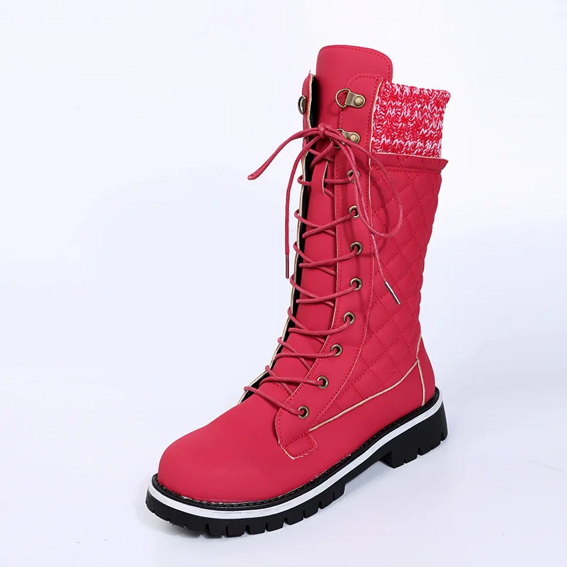 

Fashion Autumn New Large Size Round Toe Thick Soled Middle Boots For Women, Red, black, purple, khaki