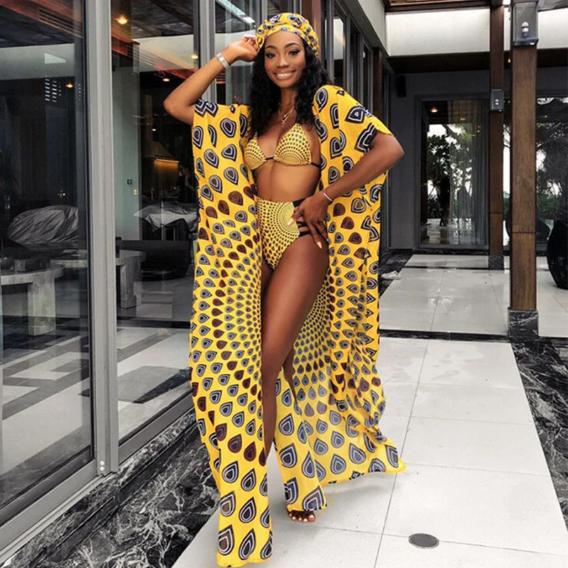 

2021 Fashion ladies maillot de bain african print high quality three piece swimsuit for women