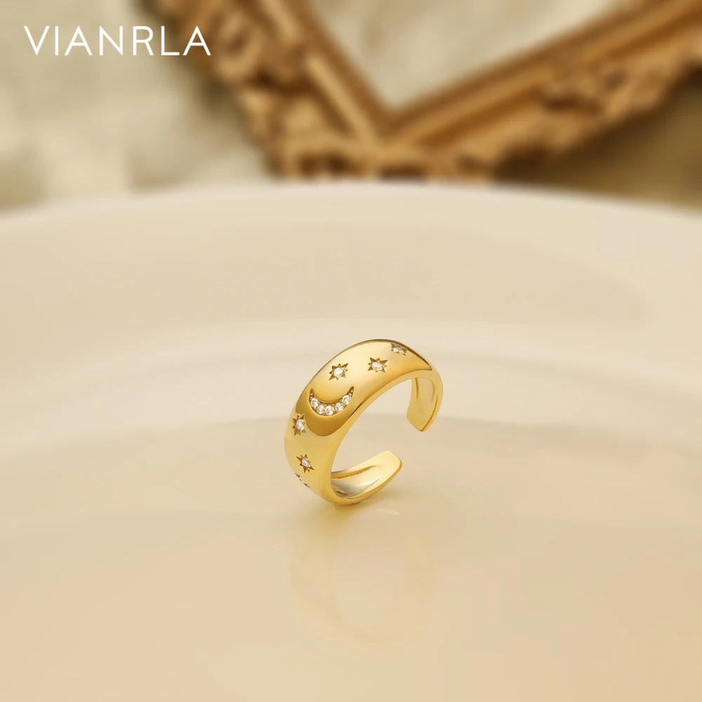 

VIANRLA ring non tarnish 925 sterling silver 18k gold plated thickness plating fashion moon star zircon open ring