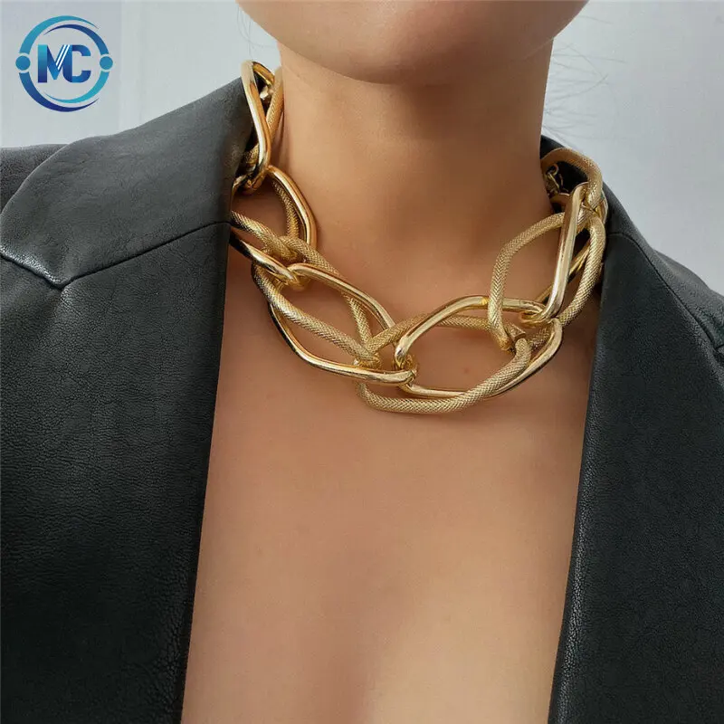 

Hip-hop Punk Style Clavicle Chain Necklace Retro Glossy Frosted Exaggerated Thick Chain Big Choker Necklace, Rose gold,silver