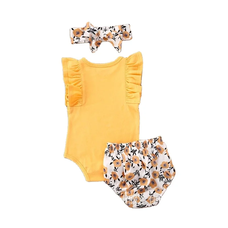 

Spring and Autumn Children's Lace Romper with Floral Trousers and Flower Head