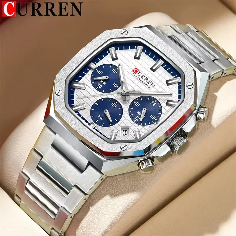 Curren 8459 New Blue New Men Watch Chronograph Business Quartz Luxury Fashion Sport Waterproof Gift Clock Relogio Masculino