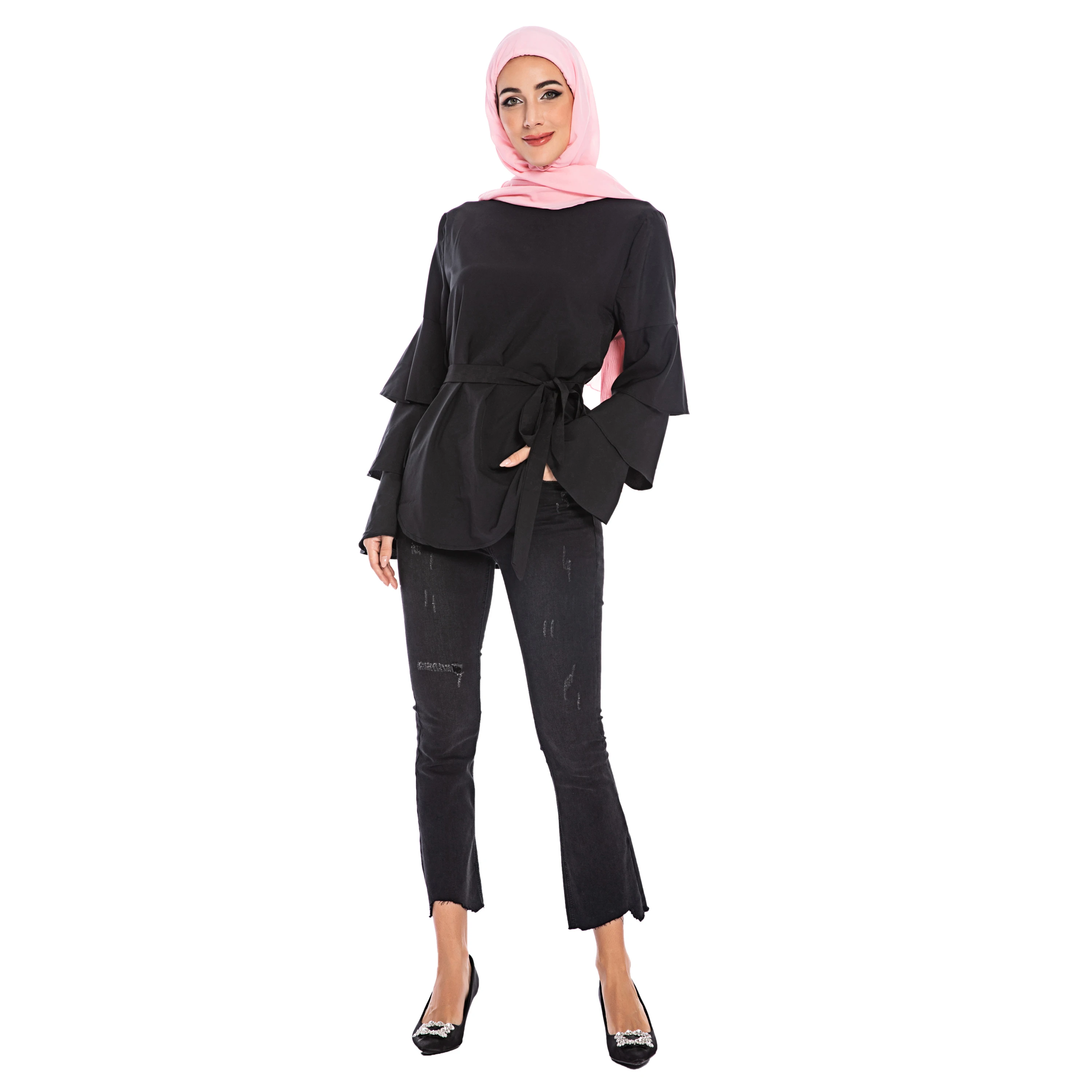2028# Simple Fashion Islamic Clothing Muslim Women Tops Long Ruffle ...