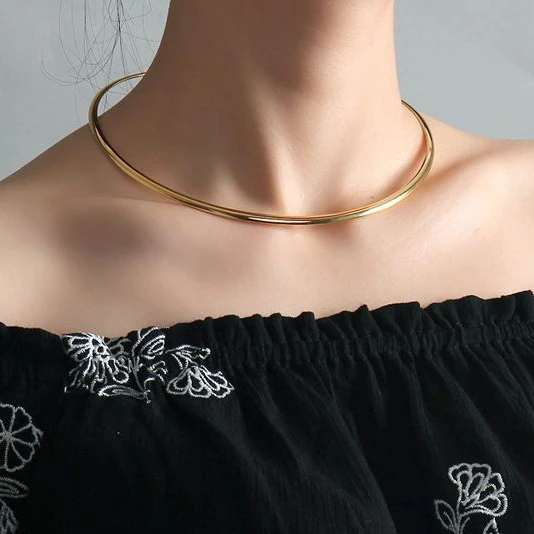 

Simply Elegant Style Gold Plated Stainless Steel Link Choker Necklace for Women Men Gift