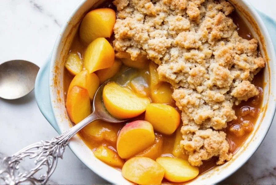 Fresh peach crumble in oven