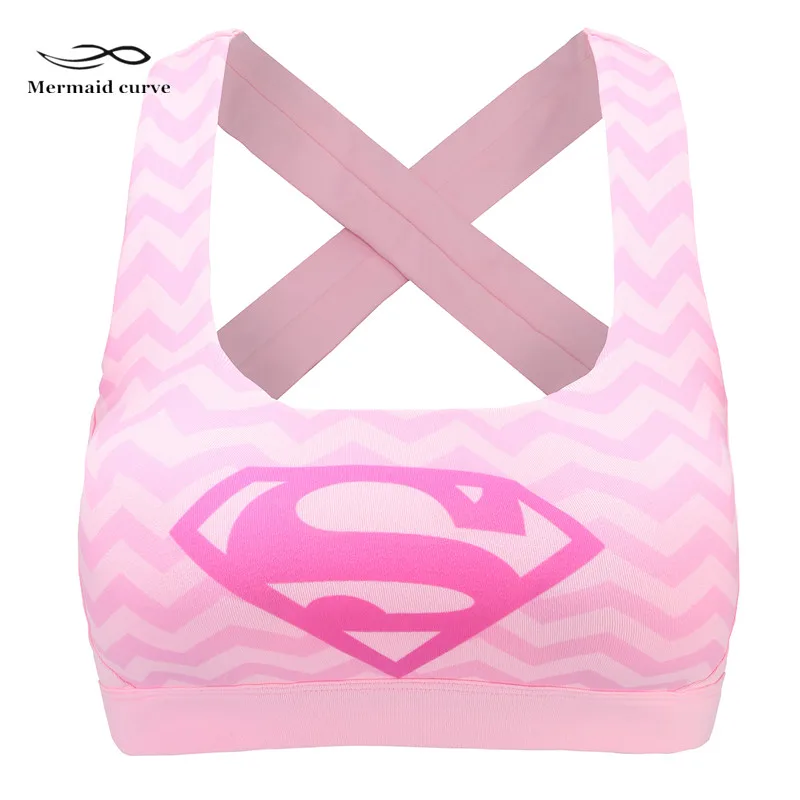 

Captain cartoon Running Gym Fitness Bra Mermaid Curve Women Sexy Sports Bra Back Cross Push Up Shockproof Yoga Vest