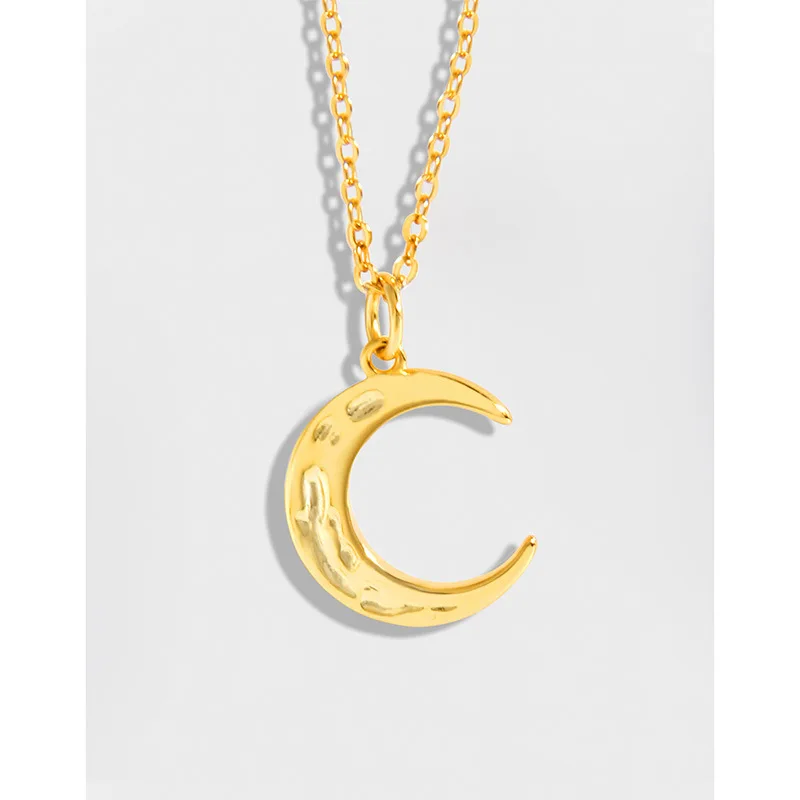 

Punk Hip Hops Real Gold Plated S925 Sterling Silver Moon Pendant Necklace Fashion Sterling Silver Moon Necklace For Women