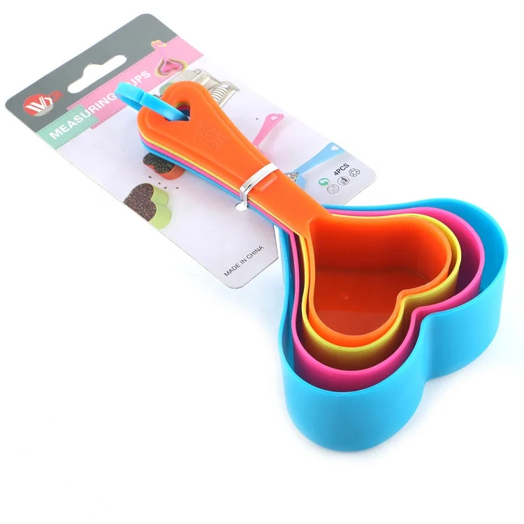 

4pcs Heart Shape Colored Plastic Measuring Tool Measuring Spoons Set for Cooking and Baking