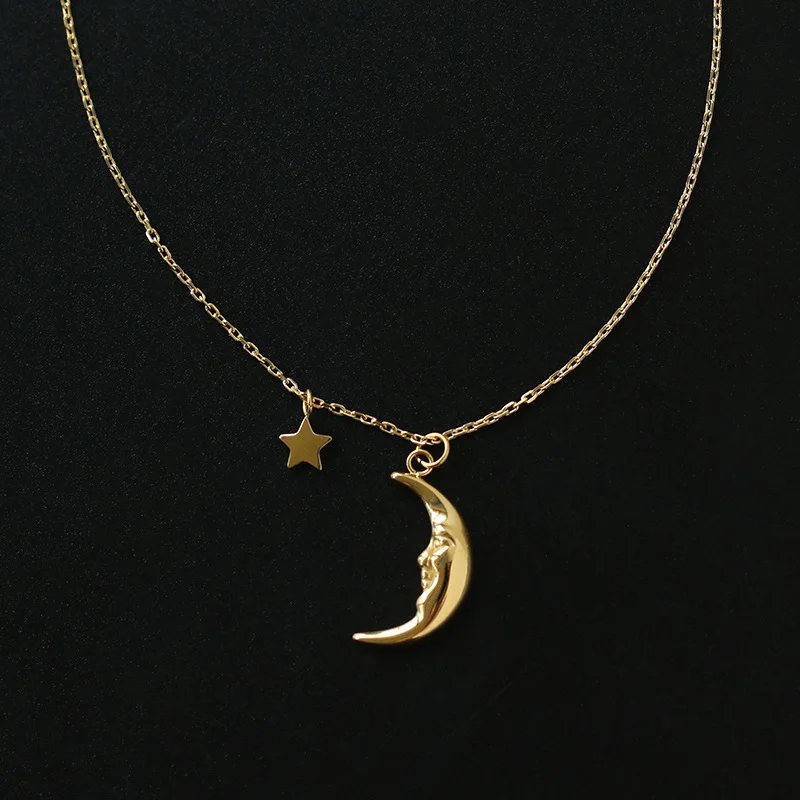 

Minimalist Choker 18K Gold Plated Stainless Steel Moon and Star Chokers Necklace