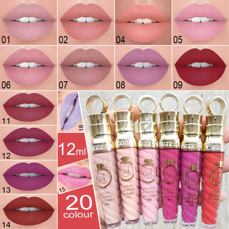 

Own brand 20-color threaded tube radish head matte metallic pearl lip gloss lipstick