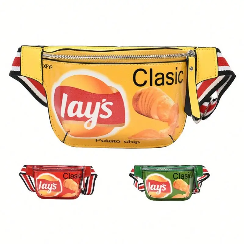 

New Design Ladies Colored Drawing Chest Bag Waist Bag for Women Wide Shoulder Straps Funny Potato Chips Custom Fanny Pack Ladies