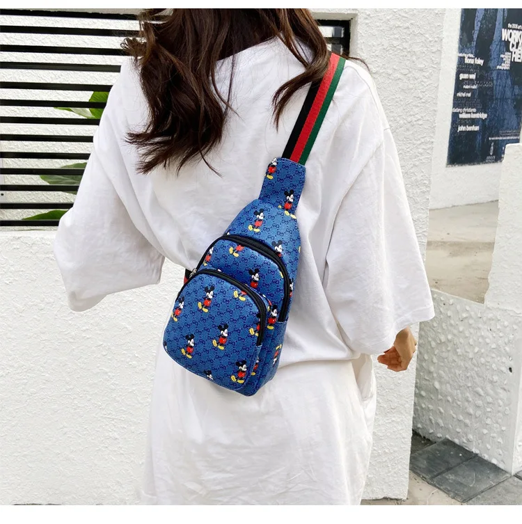 

2021 summer cartoon printing retro Pu one shoulder slant cross bag women's bag mickey mouse crossbody bag, Customized color