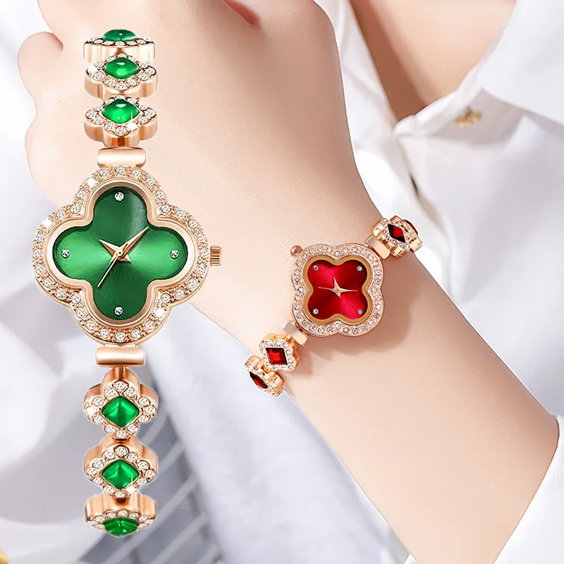 

Fashion Reloj Wristwatch Alloy Four-leaf Diamond Bracelet Watch For Women