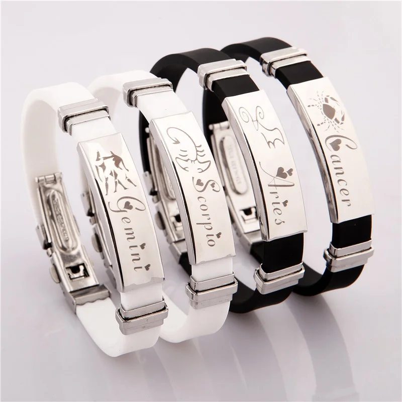 

New Fashion black white stainless steel designers adjustable zodiac bracelet, White, black