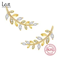 

Lancharmed CZ Olive Leaf Clip Cuff Earrings 14K Gold Plated 925 Silver Designer Earrings