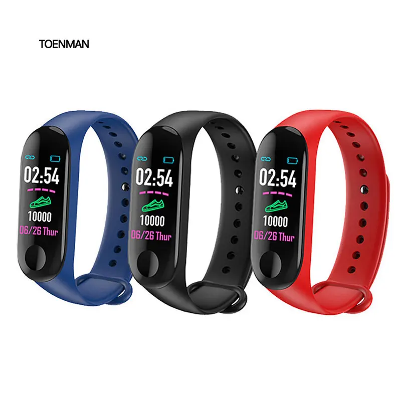 

Amazan Best Selling Waterproof IP67 90mah Battery M3 Smart Band Healthy Smart Fitness Health Band Bracelet With Heart Rate Monit, Black/blue/red