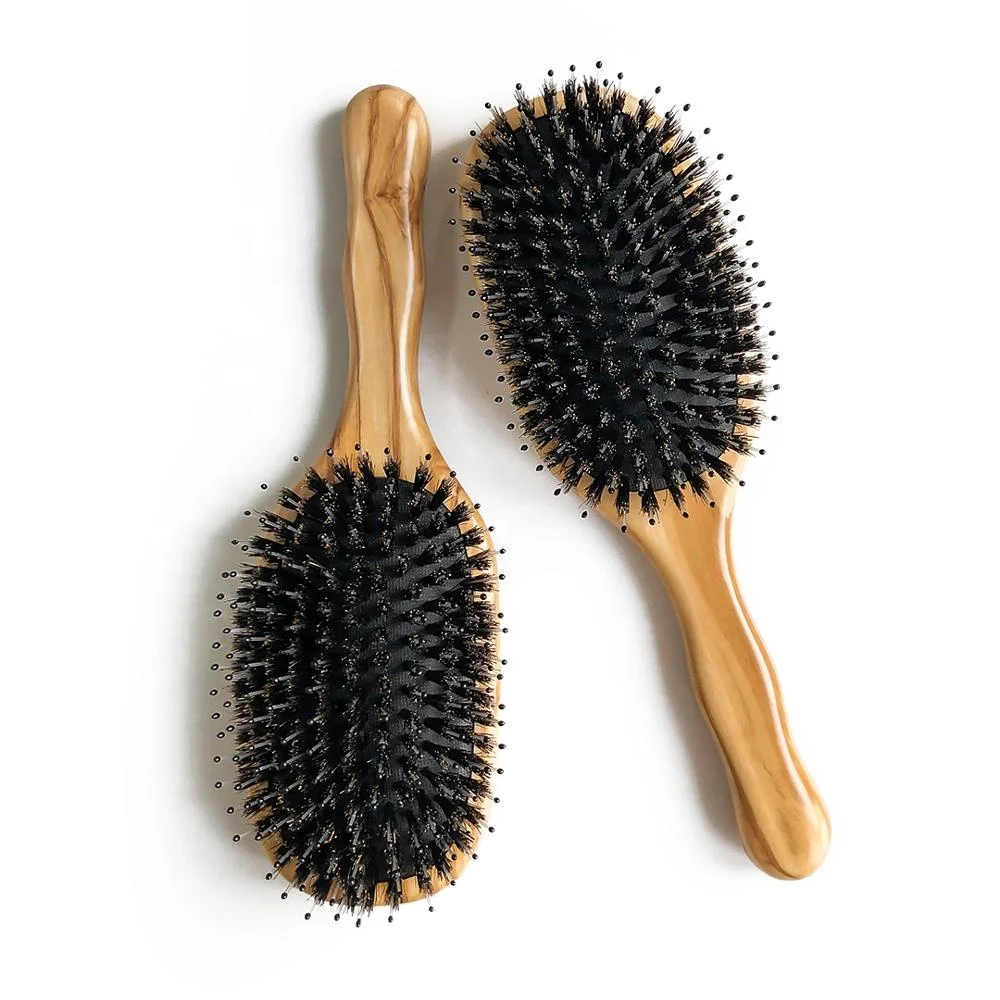 

High Quality Detangling Waxed Olive Wood Wild Boar Bristle Hair Brush