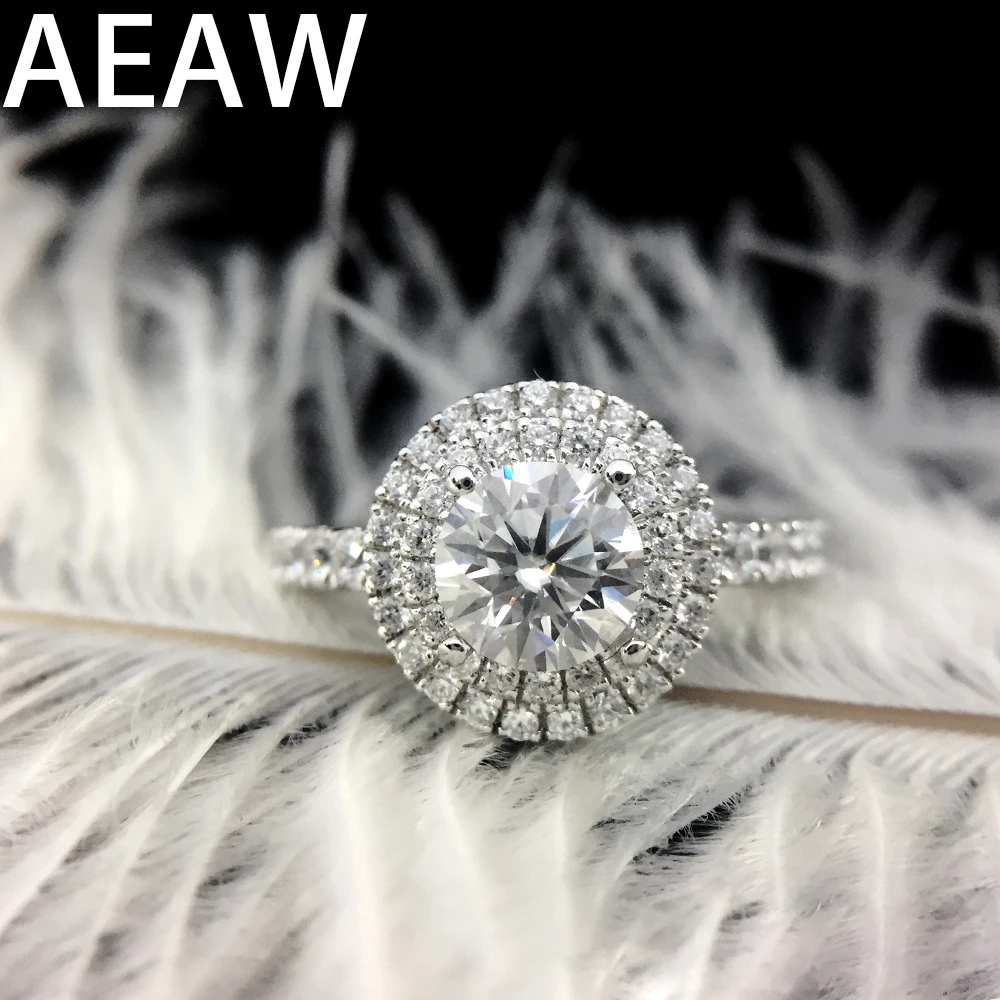 

AEAW Solid 14K White Gold 2ctw 6.5mm Centre Round Cut DF Moissanite Engagement Anniversary Party Moissanite Ring For Women Gift