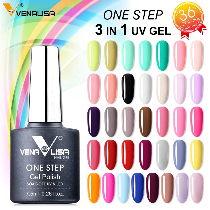 

90512 VENALISA 7.5 ML ONE STEP Soak Off UV Nail Gel Polish 3in1 UV LED Soak Off Gel Lacquer For Manicure Nail Art Varnish Hybrid