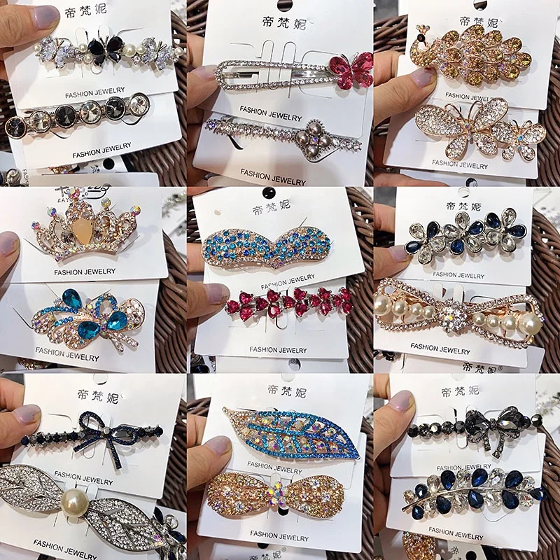 

PUSHI Electroplating process Diamond Hair Steel Clips Korean Version of Rhinestone Hairpin Student Accessories