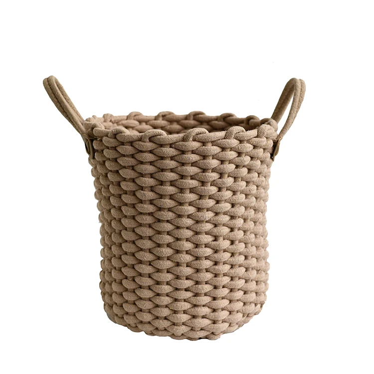 

Amazon top seller handmade eco friendly cotton rope laundry basket decorative woven cotton desk sundries basket wholesale, Customized color