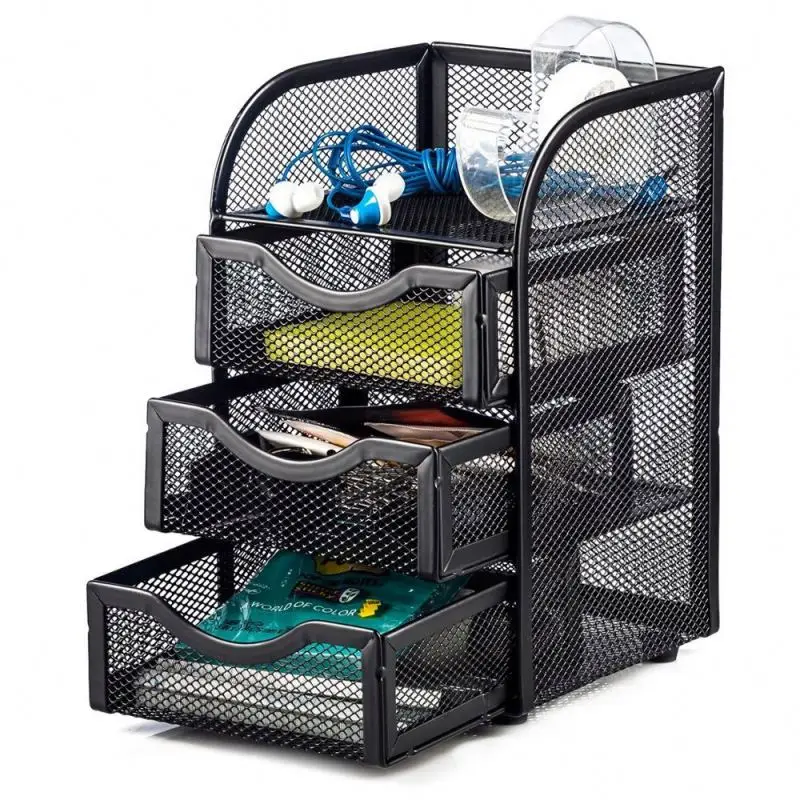 Organisateur De Bureau, Organisateur De Fournitures De Bureau En Maille Organiseurs De Bureau A 3 Compartiments En Mailles Metalliques Pour Documents Papiers Lettre Noir 82526590