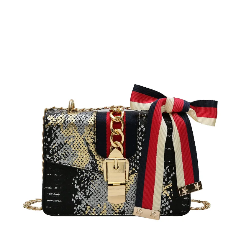 

wholesale handbags ladies women bag ladies handbag 2020 New Fashion Snake Pattern Popular Crossbody Bags with bow tie, Accept customized color