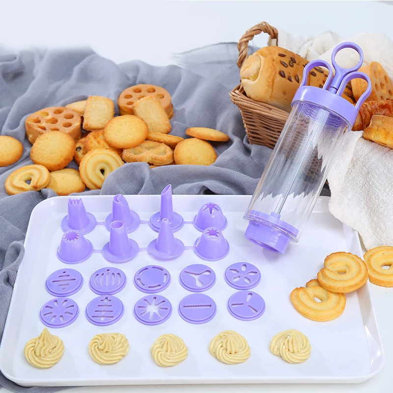 

Biscuit Maker Set Cookie Press Gun Kit Cake Cream Decorating Syringe Icing Piping Gun Baking Pastry Nozzle Baking Tool, Purple