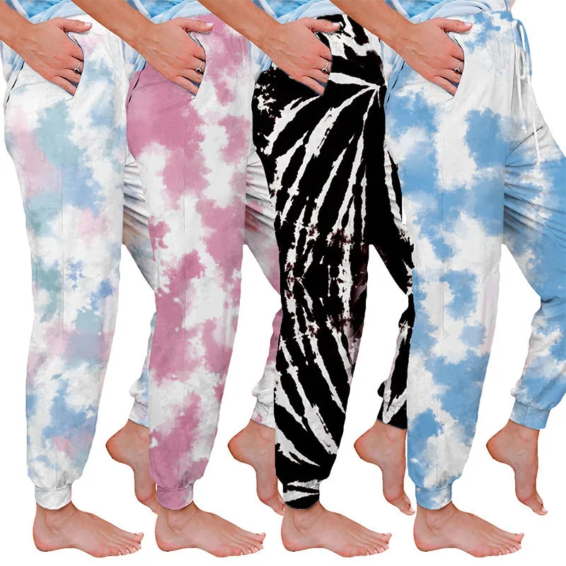 

2021 new European and American home tie-dyed casual trousers women.