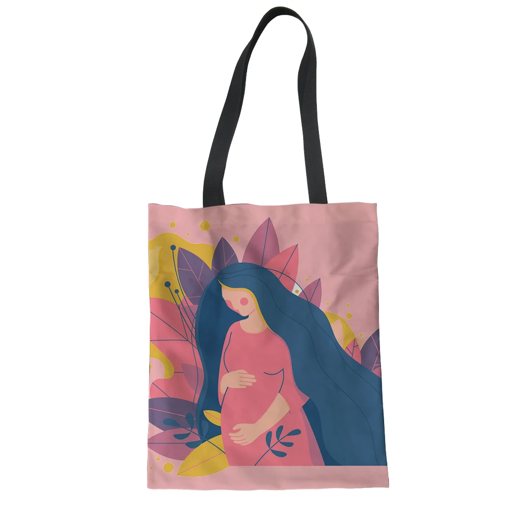 

Cartoon Cotton Bag Tote Pregnant Mother Pink Pattern Rcycling Shopping Bag Custom Photo Shopping Bags Wholesale Gift for Mom, Customized color