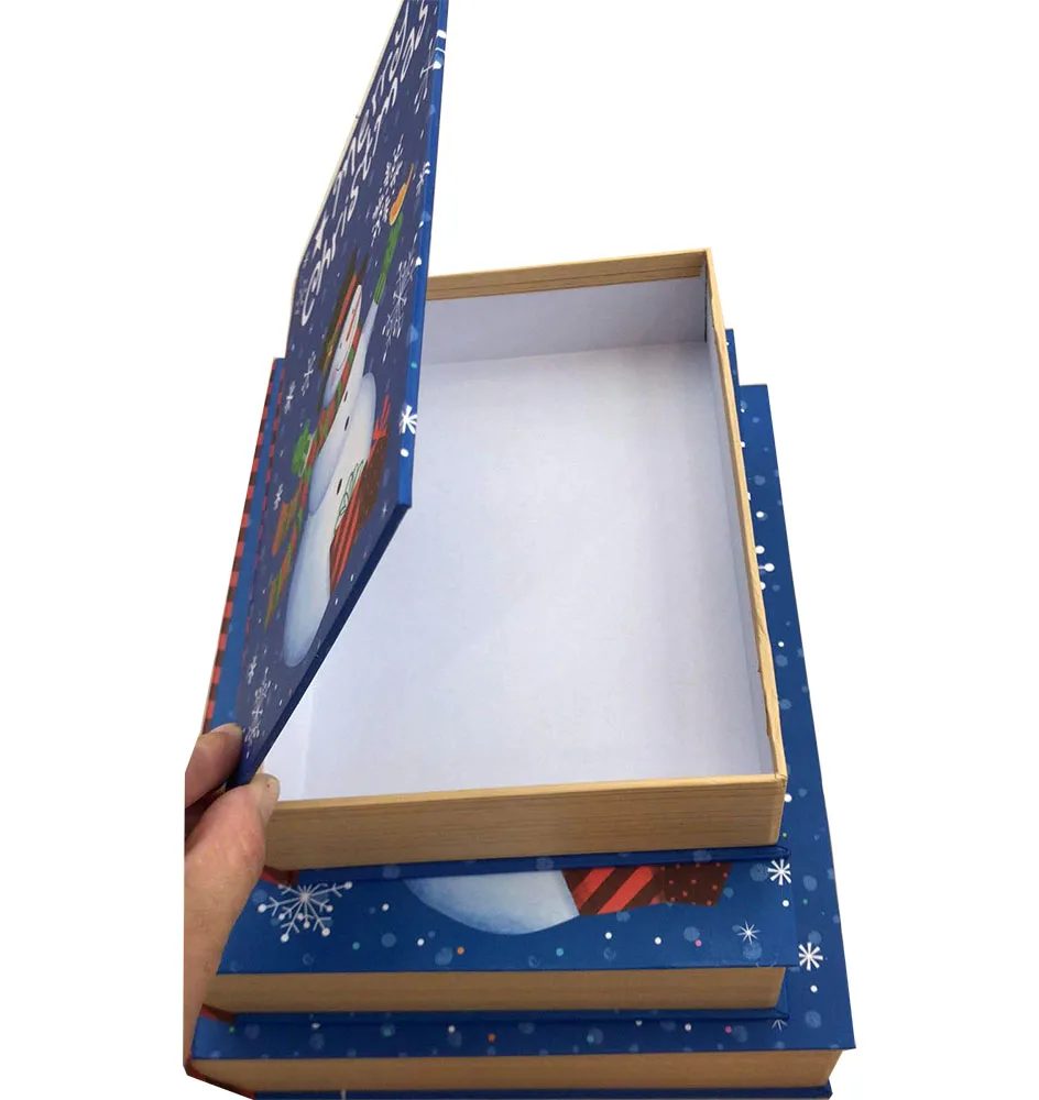
Christmas pattern printed paper book shaped packaging box for holiday 