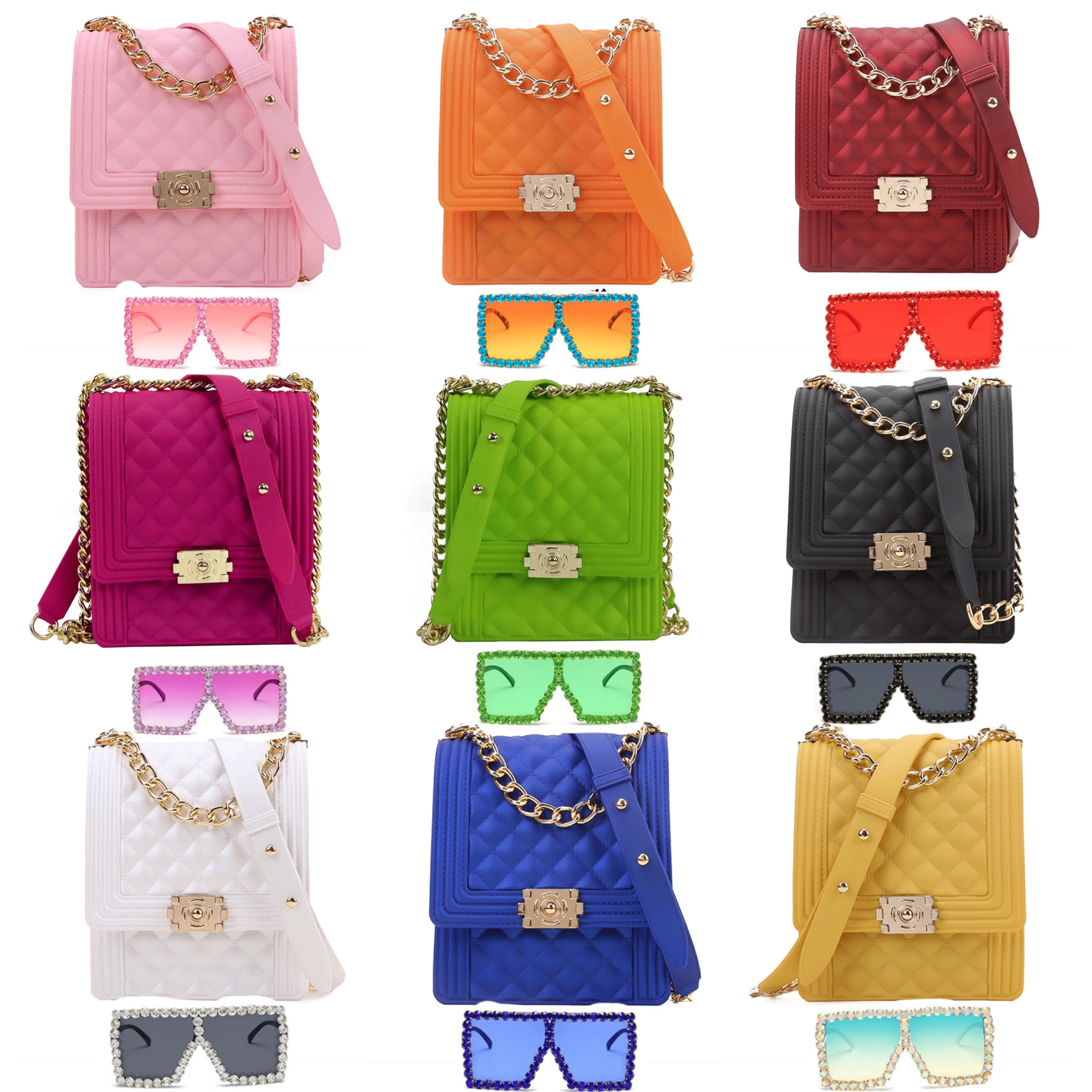 

Hot selling Trendy designer bags 2021 handbag jelly bag purse set with sunglasses matching shades set for women handbags ladies, 20 colors