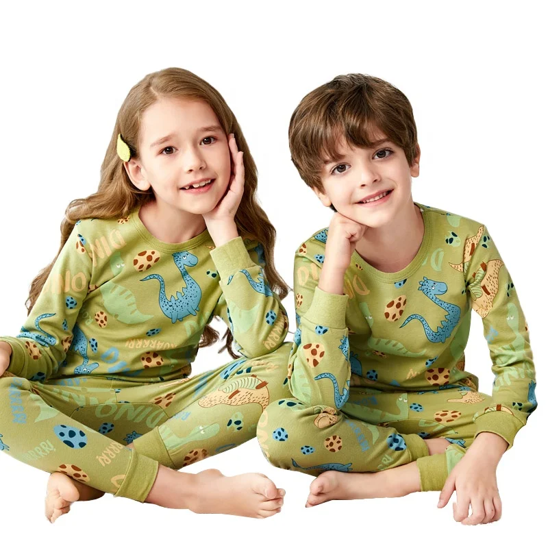 

2020 hot selling autumn children's pajamas dinosaur pajamas 2pcs of pure cotton kids pajama
