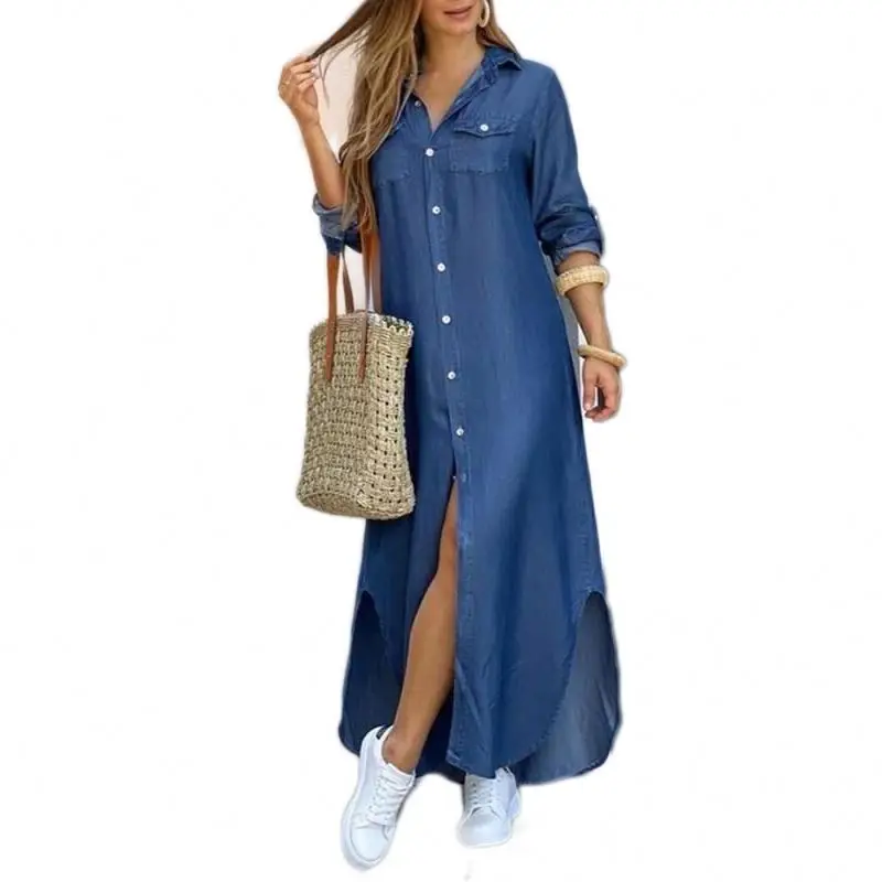 

Elegant Letter Print Women Long Dress 2021 Spring Summer Long Sleeve Maxi Dress Casual Female Button Split Party Dress Vestidos