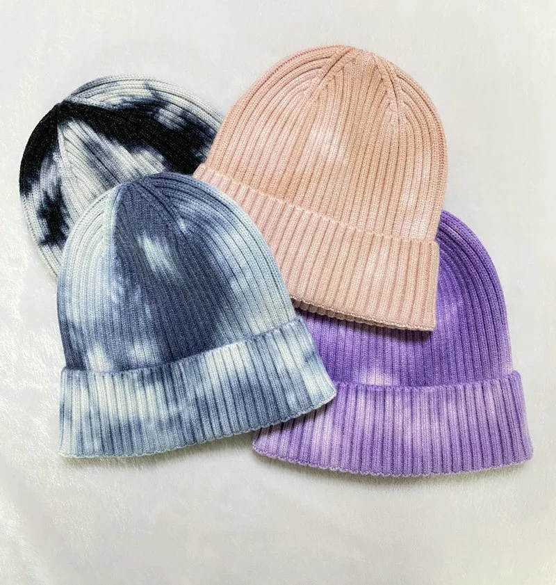 

Funky Womens Tie Dye Solid Beanie Cuffed Winter Kint Skull Beanie