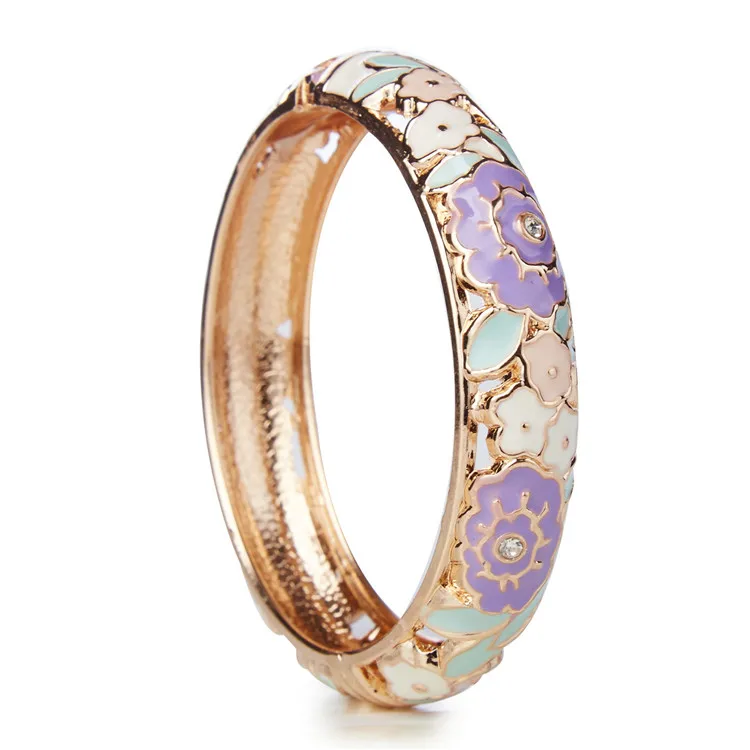 

WIIPU Cloisonne bracelet flower ethnic style retro alloy jewelry diamond metal opening bracelet