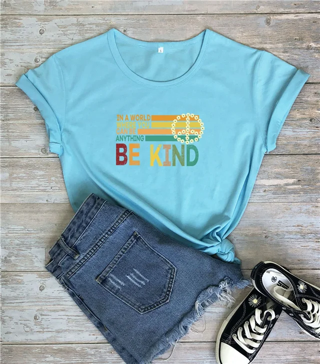 

Letter Be Kind Print Street Wear Fashionable Short-sleeved T-shirt, Picture showed