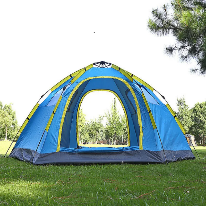 

5-8 Person Outdoor Camping Automatic Tent 2 Door 4 Window Waterproof Sunscreen UV Protection Large Space Mongolian Yurt Tent, Blue,camouflage