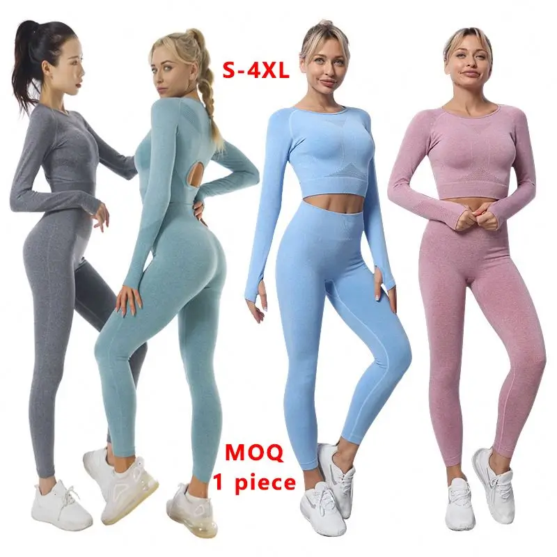 

Custom logo Plus Size Ladies Fitness Sports Wear Yoga Gym Leggins Set Workout Clothes Suit Seamless Activewear Yoga Set
