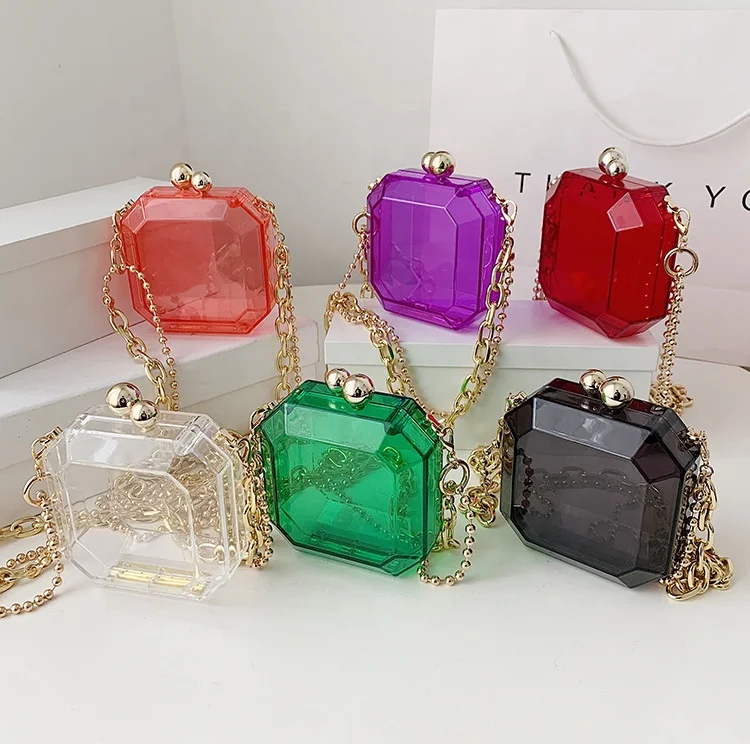

New acrylic clutches bag with gold chain summer jelly pvc transparent acrylic purse crossbody handbags women acrylic clutch bags, 6 color options